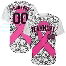 Camiseta de béisbol para el cuidado del cáncer de mama, lazo de concientización sobre la salud, auténtico, rosa, 3D, personalizado, mes de apoyo