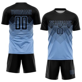 Maillot de football personnalisé bleu clair et noir par sublimation
