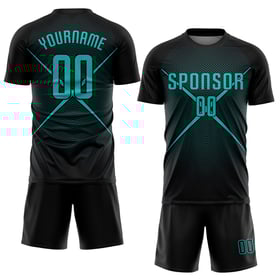 Camiseta de fútbol sublimada personalizada, uniforme negro, color verde azulado