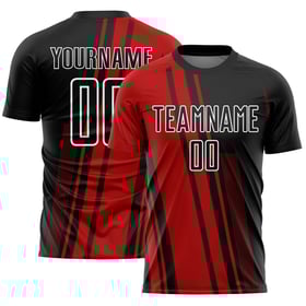 Black-White Soccer Custom Uniform Red Jersey Lines Sublimation