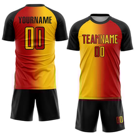Gradienten Rot Uniform Custom Jersey Fußball Sublimation Gelb-Schwarz Mode