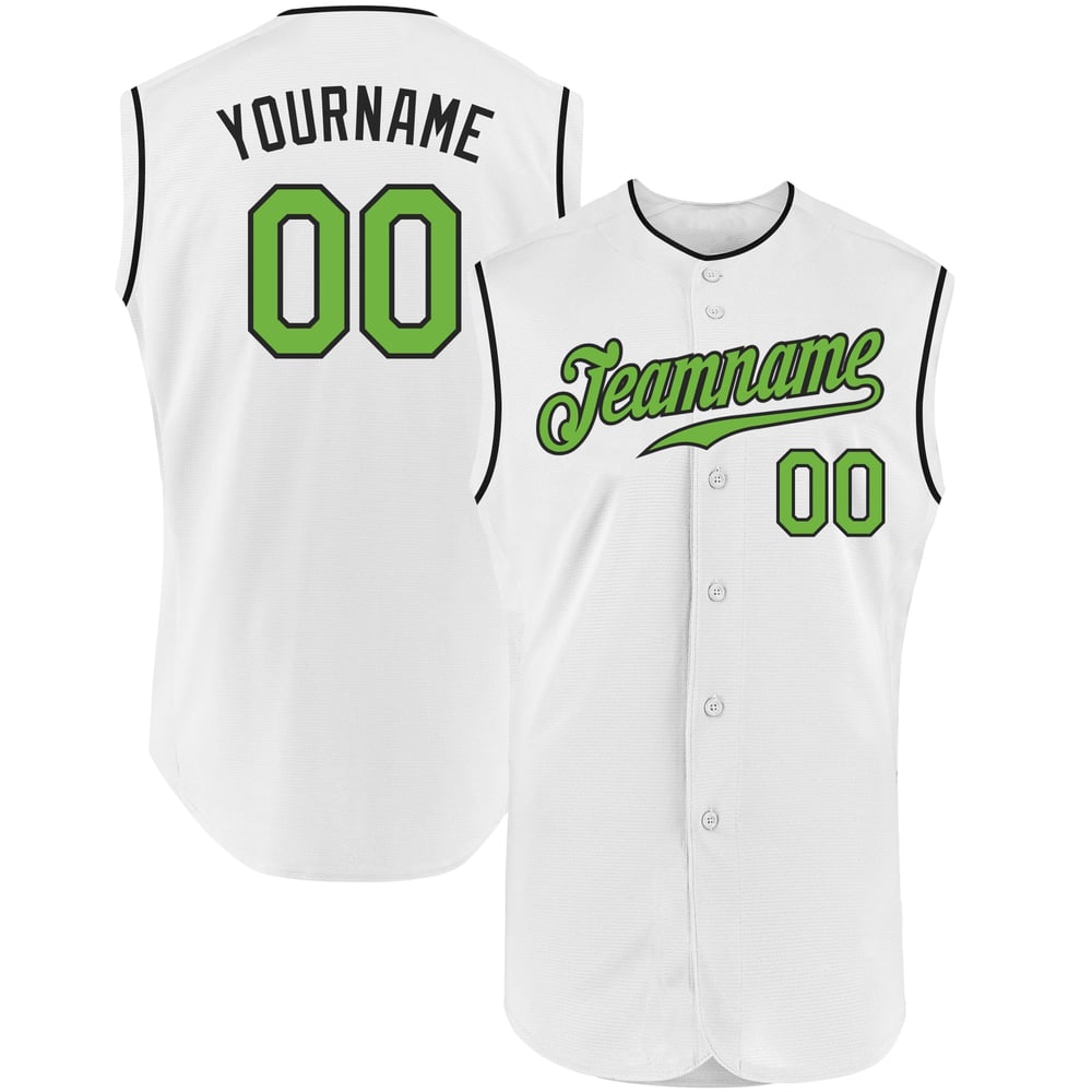 Jersey Custom Baseball Sleeveless Authentic White Green-Black Neon