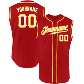 Jersey Authentic Custom Red Sleeveless White-Gold Baseball