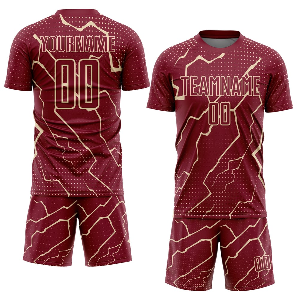 Camiseta de fútbol personalizada de sublimación Crimson City Cream Lightning