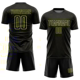 Maglia nera da calcio sportiva con stampa a sublimazione, forma geometrica, giallo neon personalizzato
