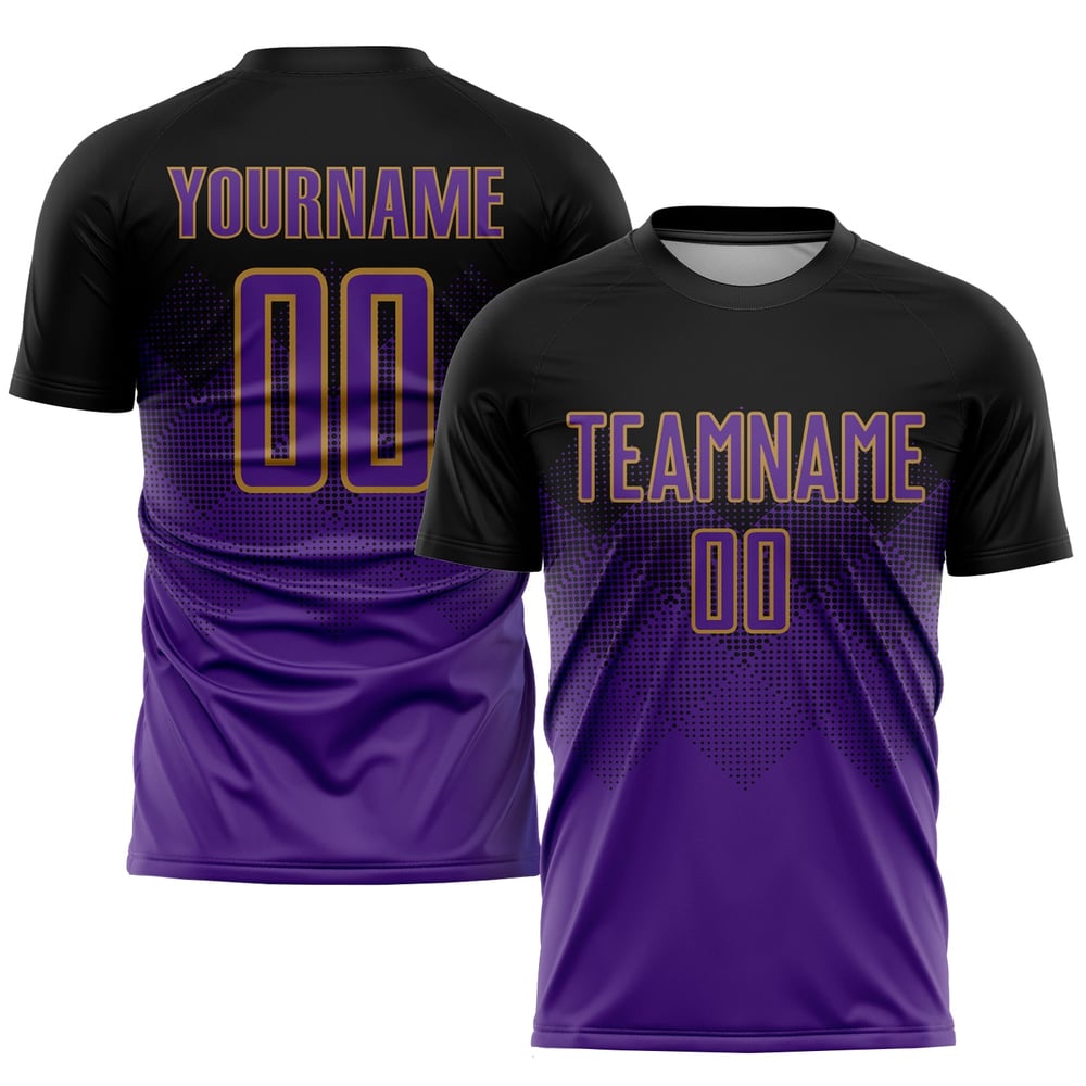 Maglia da calcio personalizzata con stampa sublimatica nera viola-oro antico