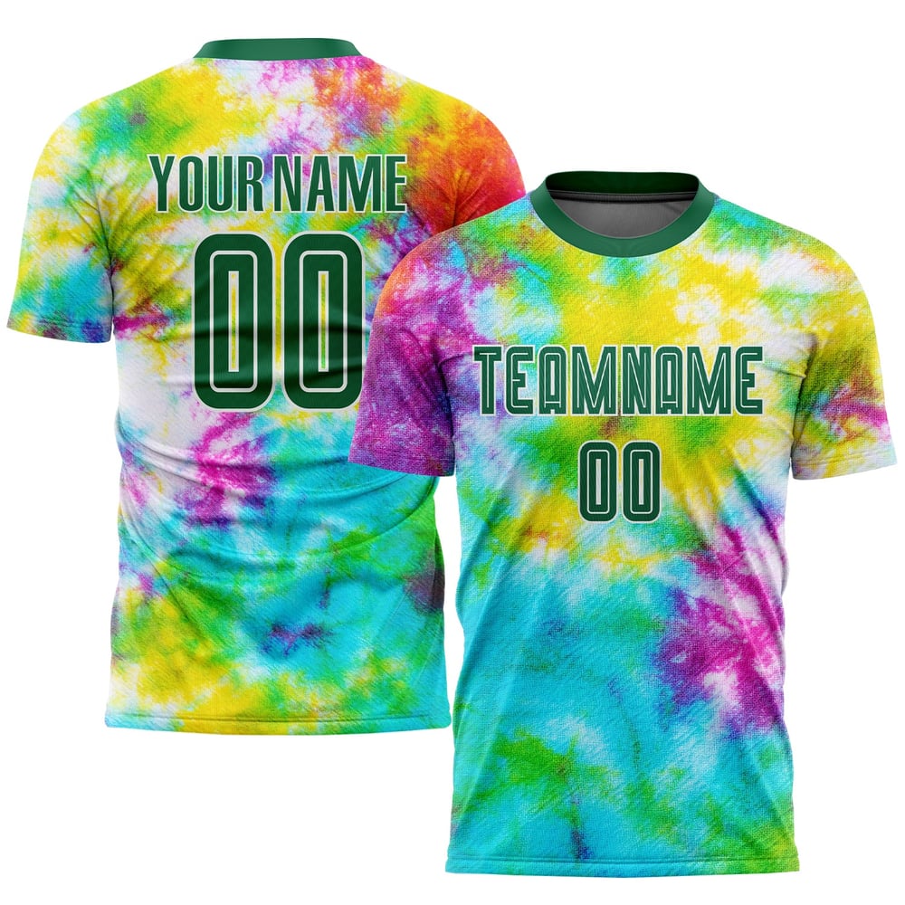 Soccer Jersey Sublimation Dye Kelly Custom Uniform Green-White Tie