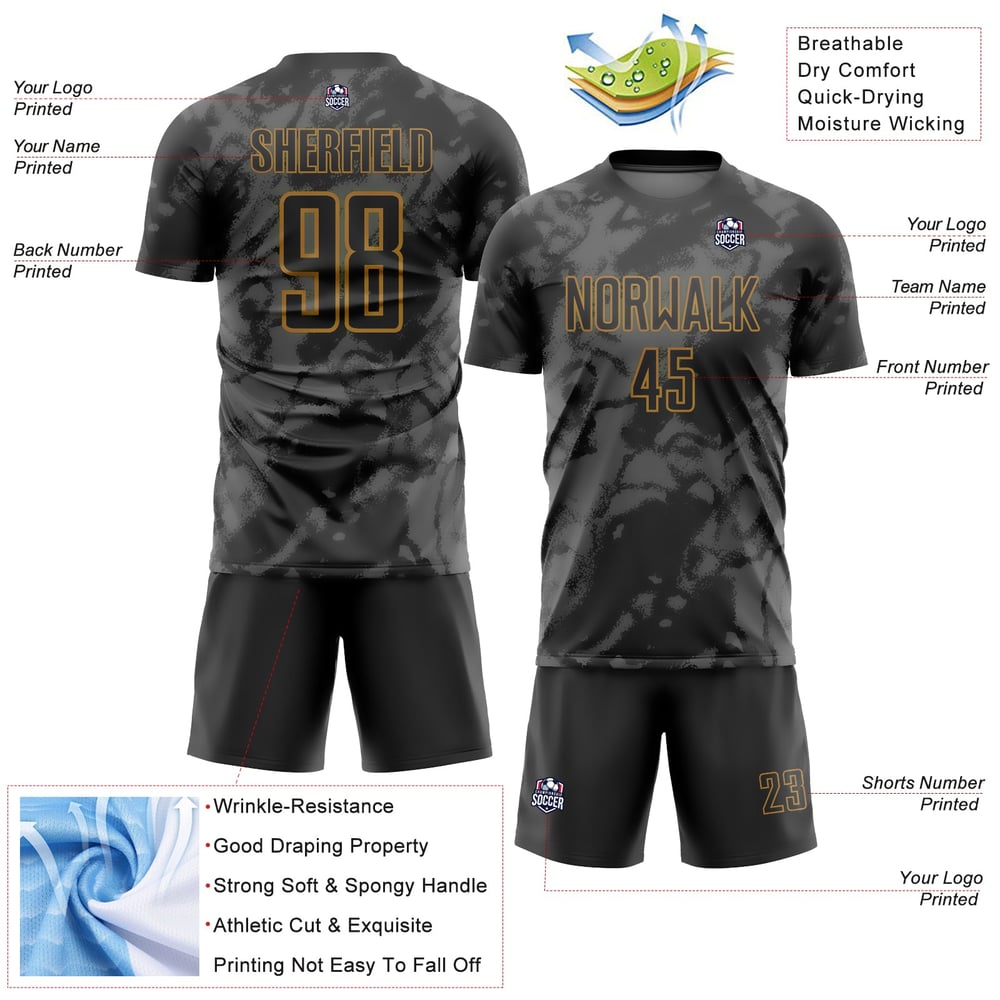Soccer Abstract Black Art Jersey Gray-Old Gold Uniform Grunge Sublimation Custom
