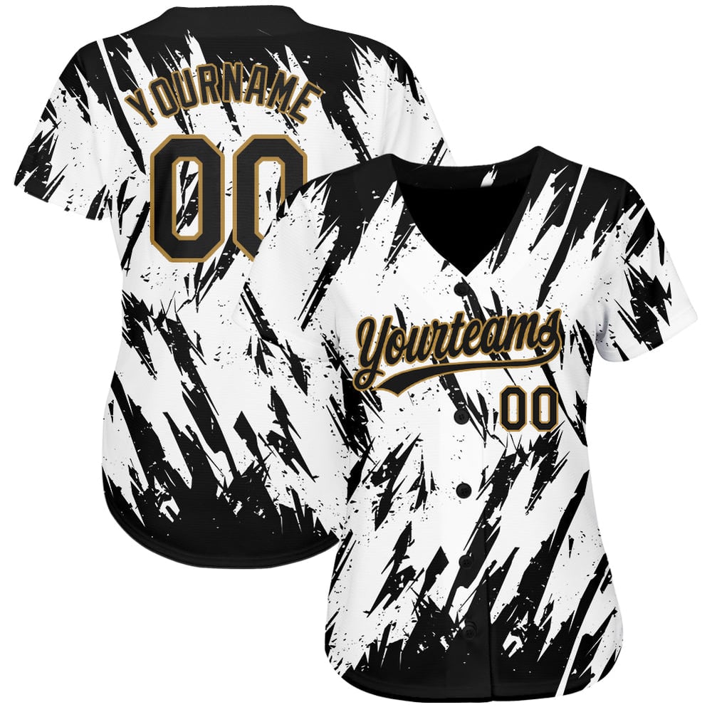 Maglia da baseball nera antica autentica con design personalizzato, modello 3D oro bianco
