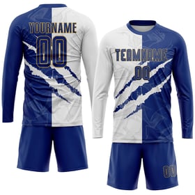 Soccer Graffiti Sublimation Jersey Gold Scratch White-Old Pattern Uniform Custom Royal