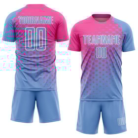 Maillot de football personnalisé bleu clair, rose et blanc, sublimé