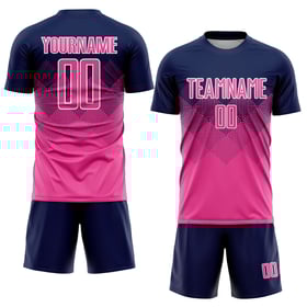 Maillot de football personnalisé bleu marine rose et blanc par sublimation