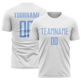 Camiseta de fútbol uniforme azul claro sublimación personalizada blanca