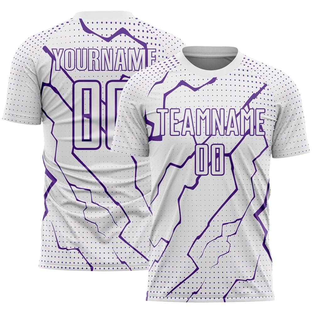 Maglia viola personalizzata da calcio Lightning con stampa sublimatica bianca
