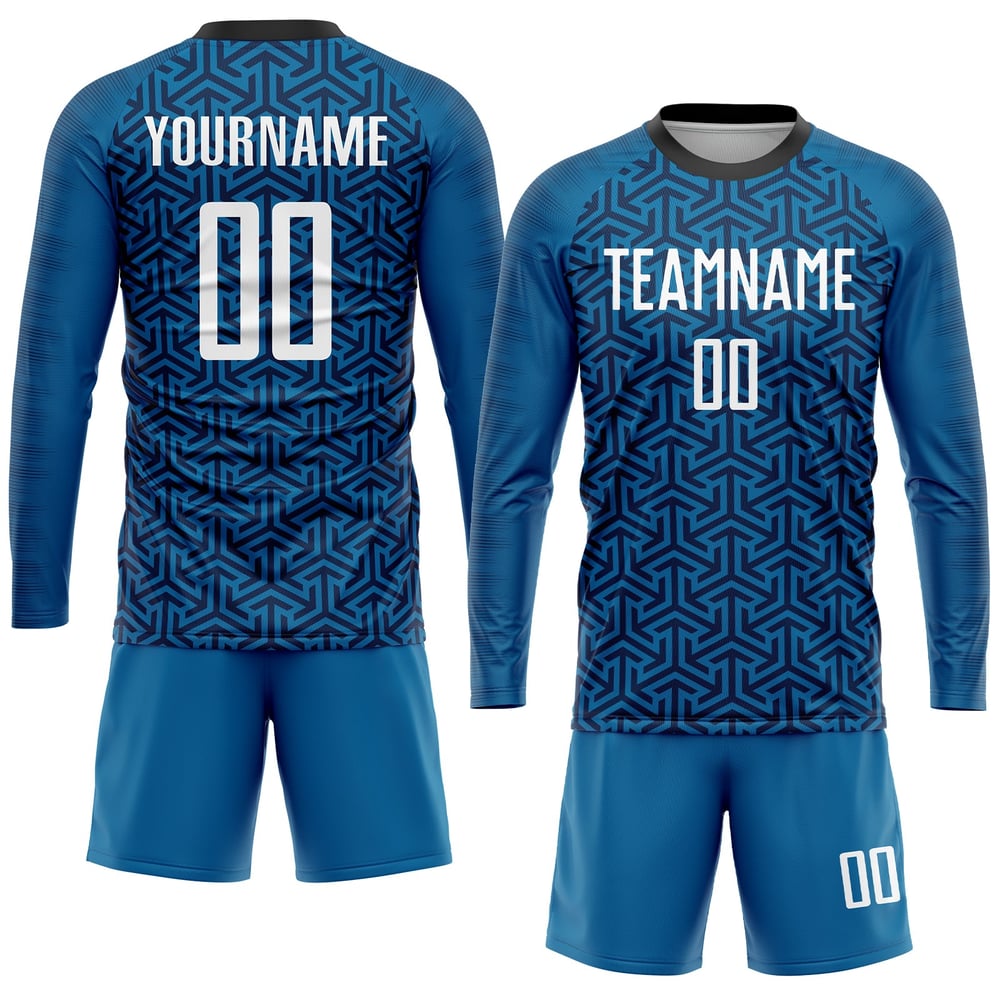 White-Black Blue Soccer Uniform Sublimation Jersey Custom
