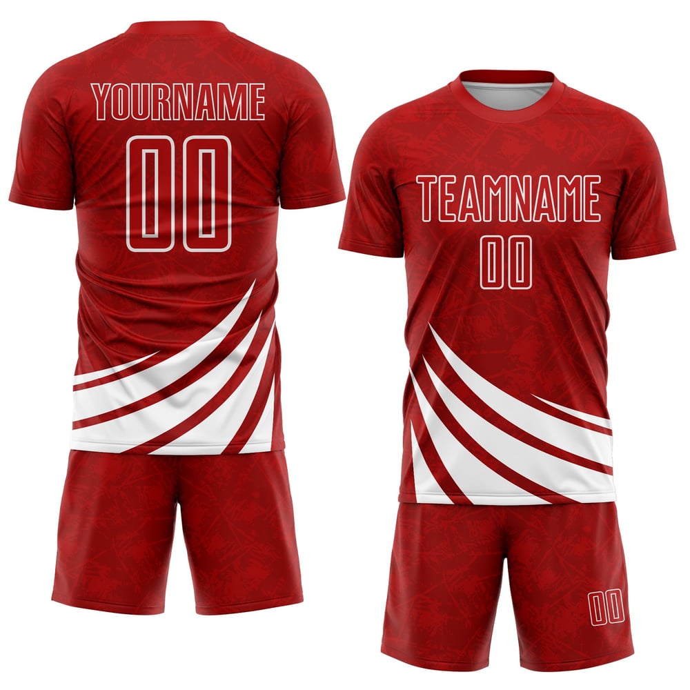 Maillot de football personnalisé à sublimation avec motifs de vent rouge et blanc