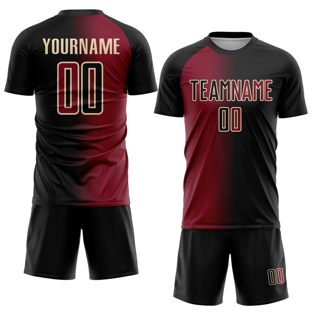 Fußball Crimson-Creme Uniform Schwarz Sublimation Custom Jersey Mode Gradienten