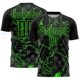 Sublimering Black Lightning Uniform Jersey Grön Neon Anpassad Fotboll