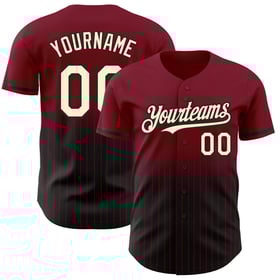 Jersey de béisbol de moda carmesí con desvanecimiento, auténtico, personalizado, con rayas crema-negro
