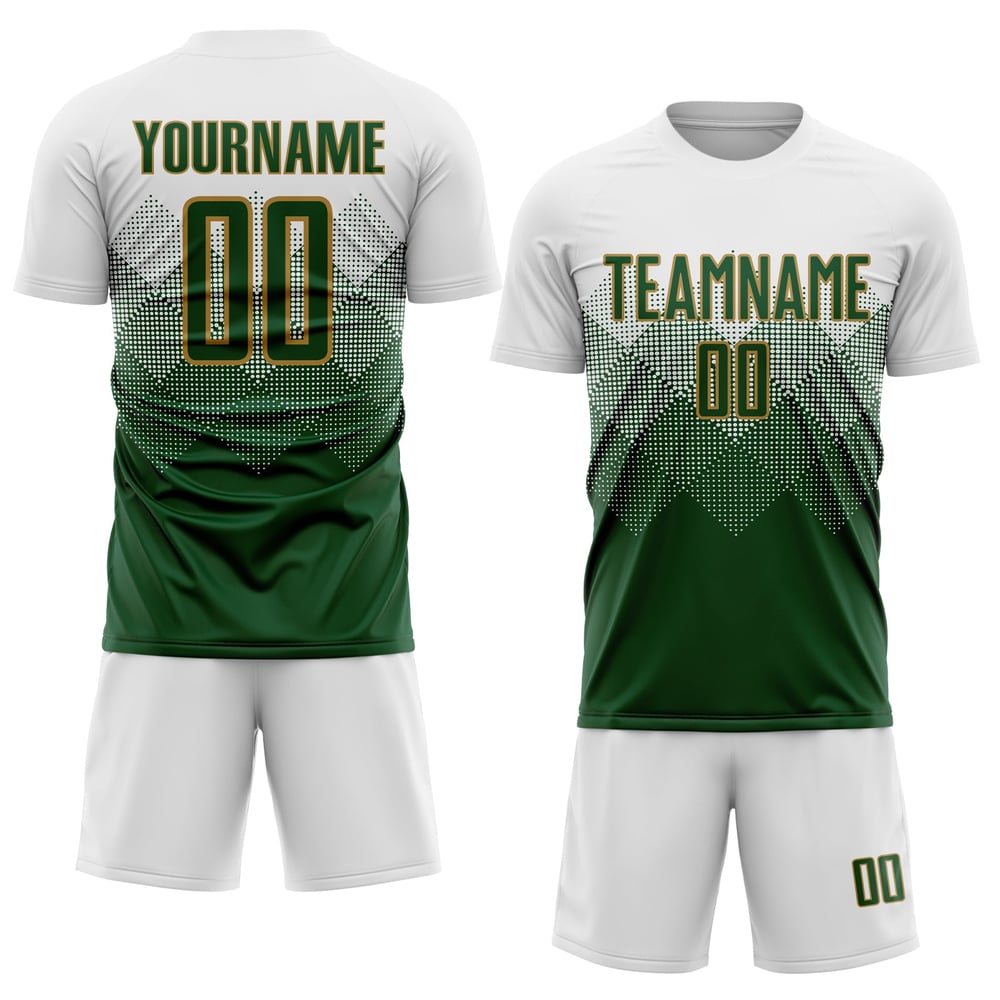 Maglia da calcio personalizzata con stampa sublimatica bianco-verde-oro antico