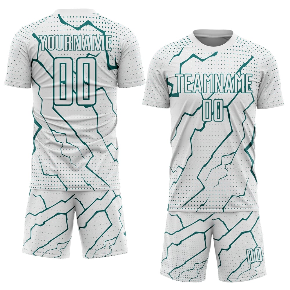 Maglia da calcio sportiva bianca con stampa sublimatica personalizzata Lightning Uniform Teal