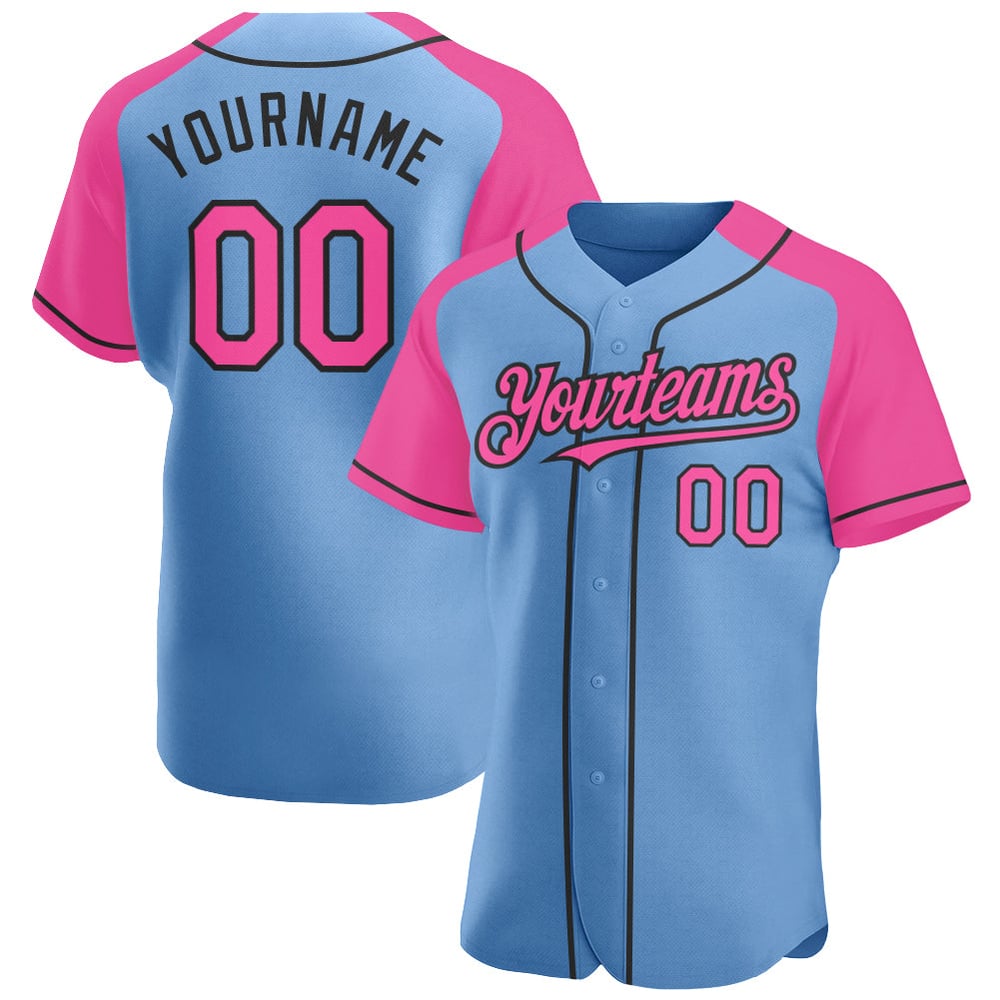 Sleeves Jersey Light Blue Pink-Black Custom Baseball Authentic Raglan