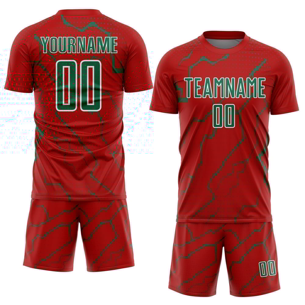 Maglia da calcio personalizzata con stampa a sublimazione rossa, verde-bianca, Kelly Lightning