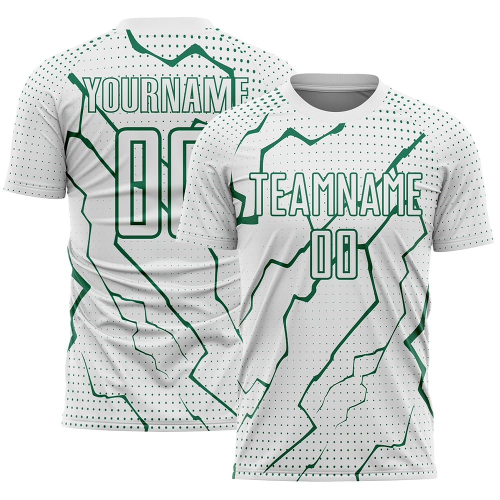Maglia da calcio Kelly Sports personalizzata con stampa sublimatica bianca e verde da Lightning