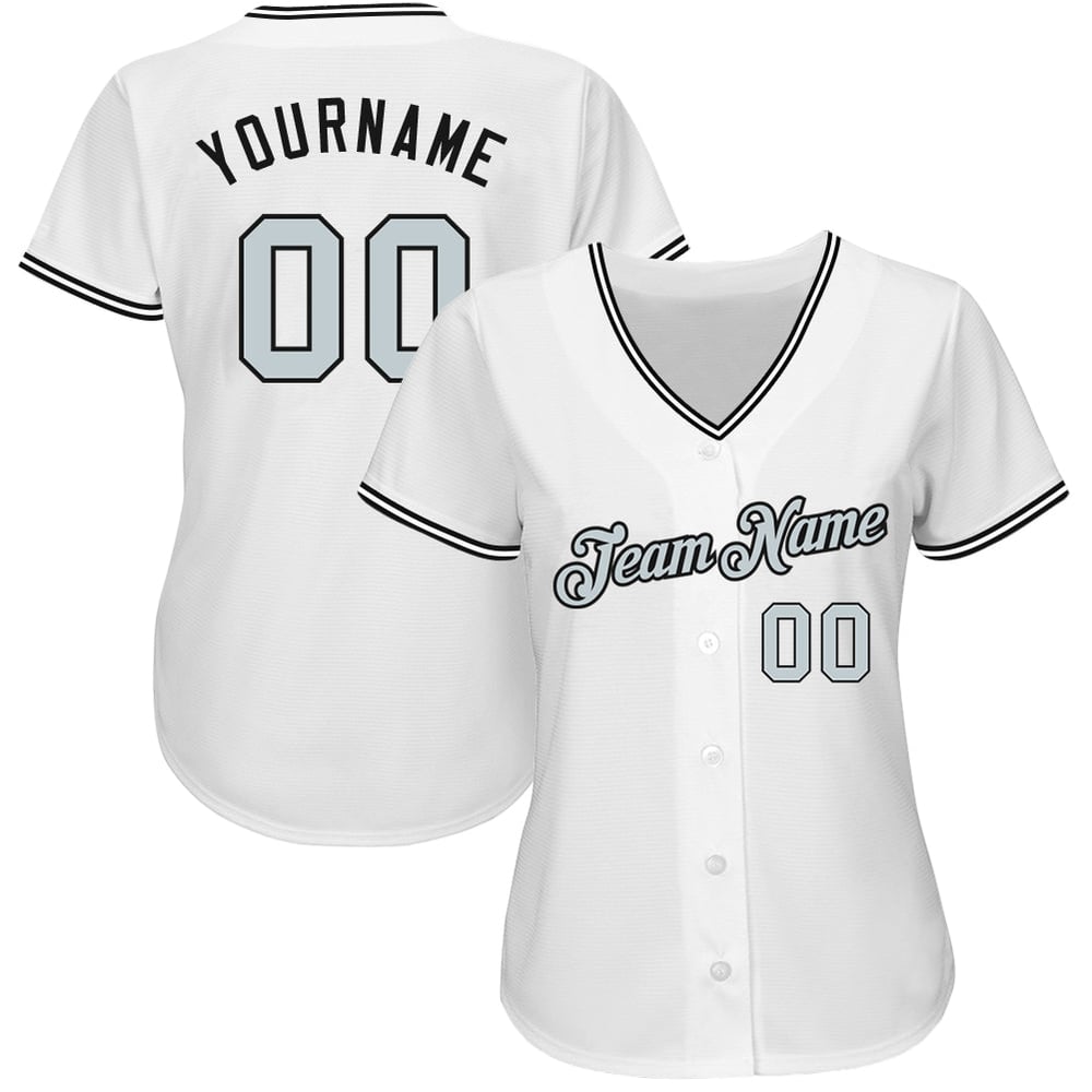 Camiseta de béisbol blanca plateada y negra personalizada auténtica