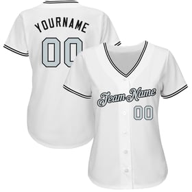 Camiseta de béisbol blanca plateada y negra personalizada auténtica