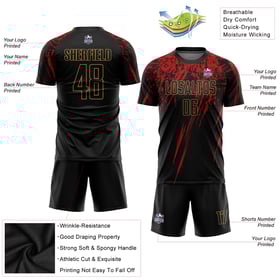 Uniform Black Custom Gold-Red Old Sublimation Jersey Black Soccer