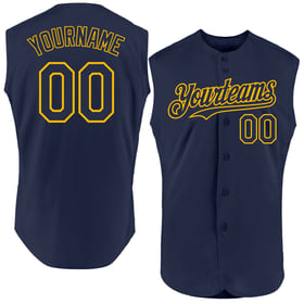 Navy Jersey Baseball Authentic Gold Custom Sleeveless