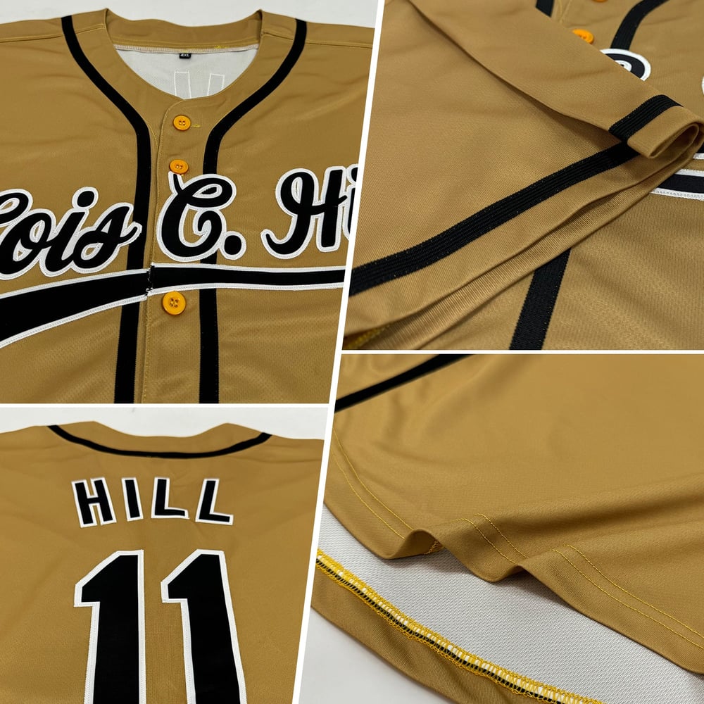 Maglia da baseball autentica, vecchia, personalizzata, nera, bianca e oro