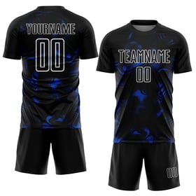 Abstrakt Blau-Weiß Sublimation Thunder Custom Liquid Uniform Jersey Fußball Schwarz