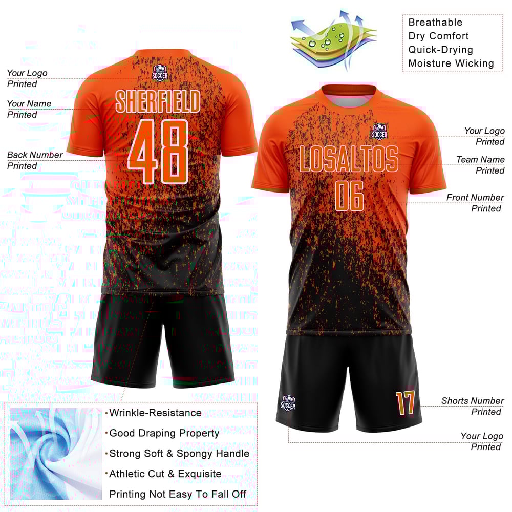 Art Jersey Sublimation Orange Soccer Uniform Fragment Abstract Custom Black-White
