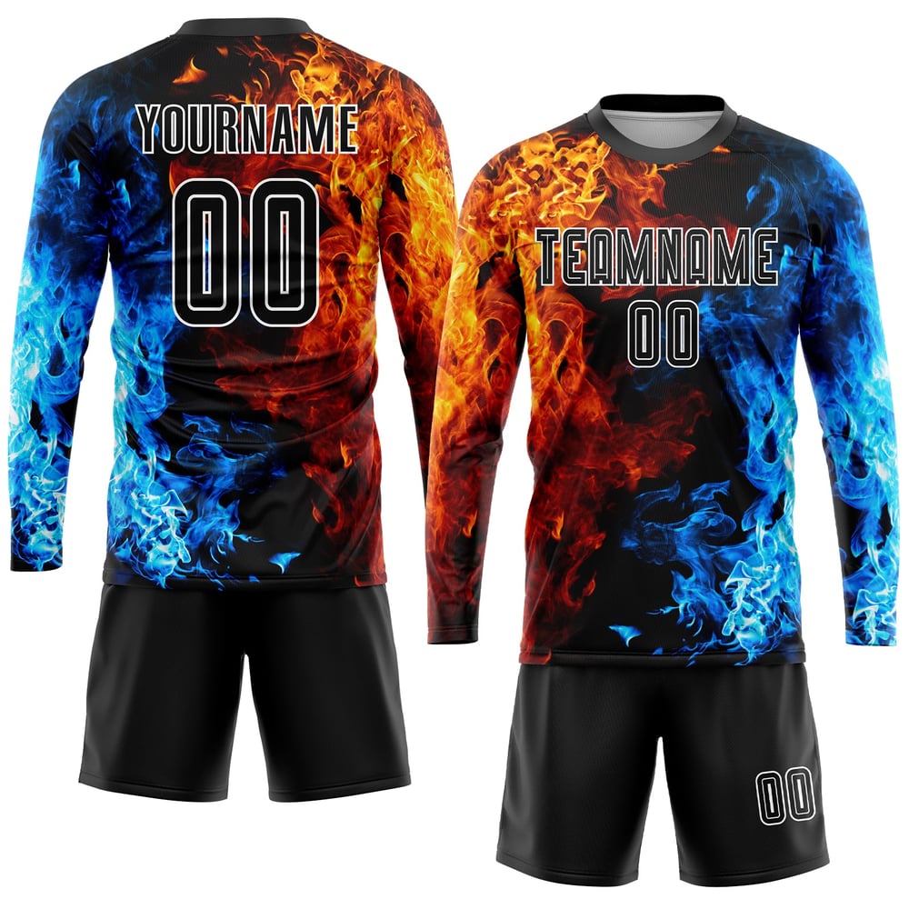 Sublimation Custom Figure Uniform Black-White Soccer Jersey Flame