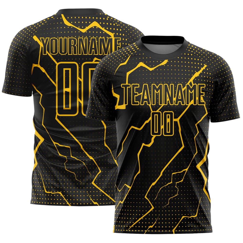 Custom Black Sublimation Soccer Jersey Yellow Uniform Lightning