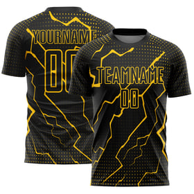 Custom Black Sublimation Soccer Jersey Yellow Uniform Lightning