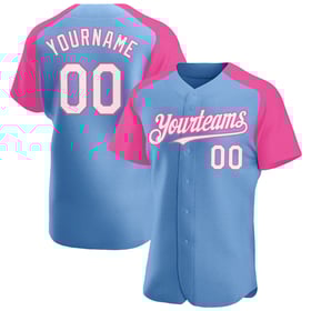 Light White-Pink Custom Sleeves Baseball Blue Raglan Authentic Jersey