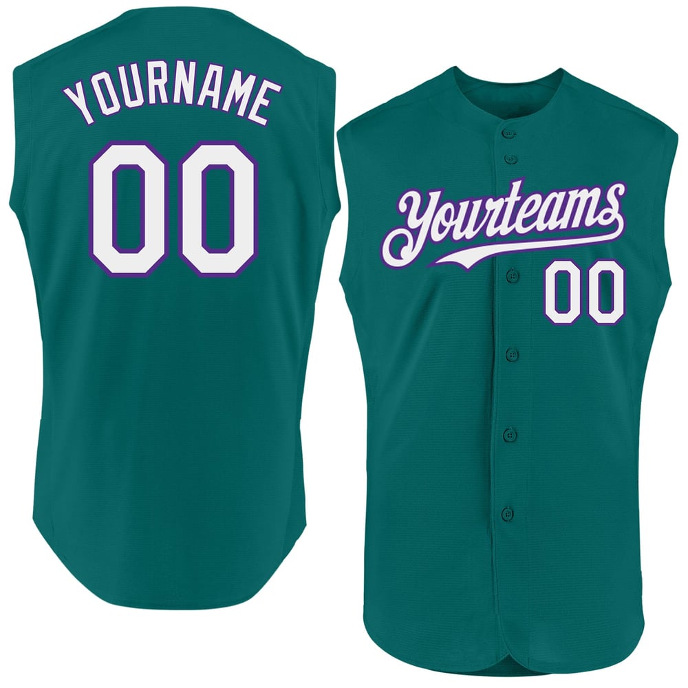 White-Purple Sleeveless Baseball Teal Custom Jersey Authentic
