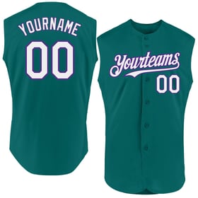 White-Purple Sleeveless Baseball Teal Custom Jersey Authentic