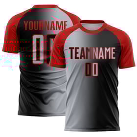 Grau-Rot Mode Custom Fußball Gradient Sublimation Uniform Schwarz Jersey