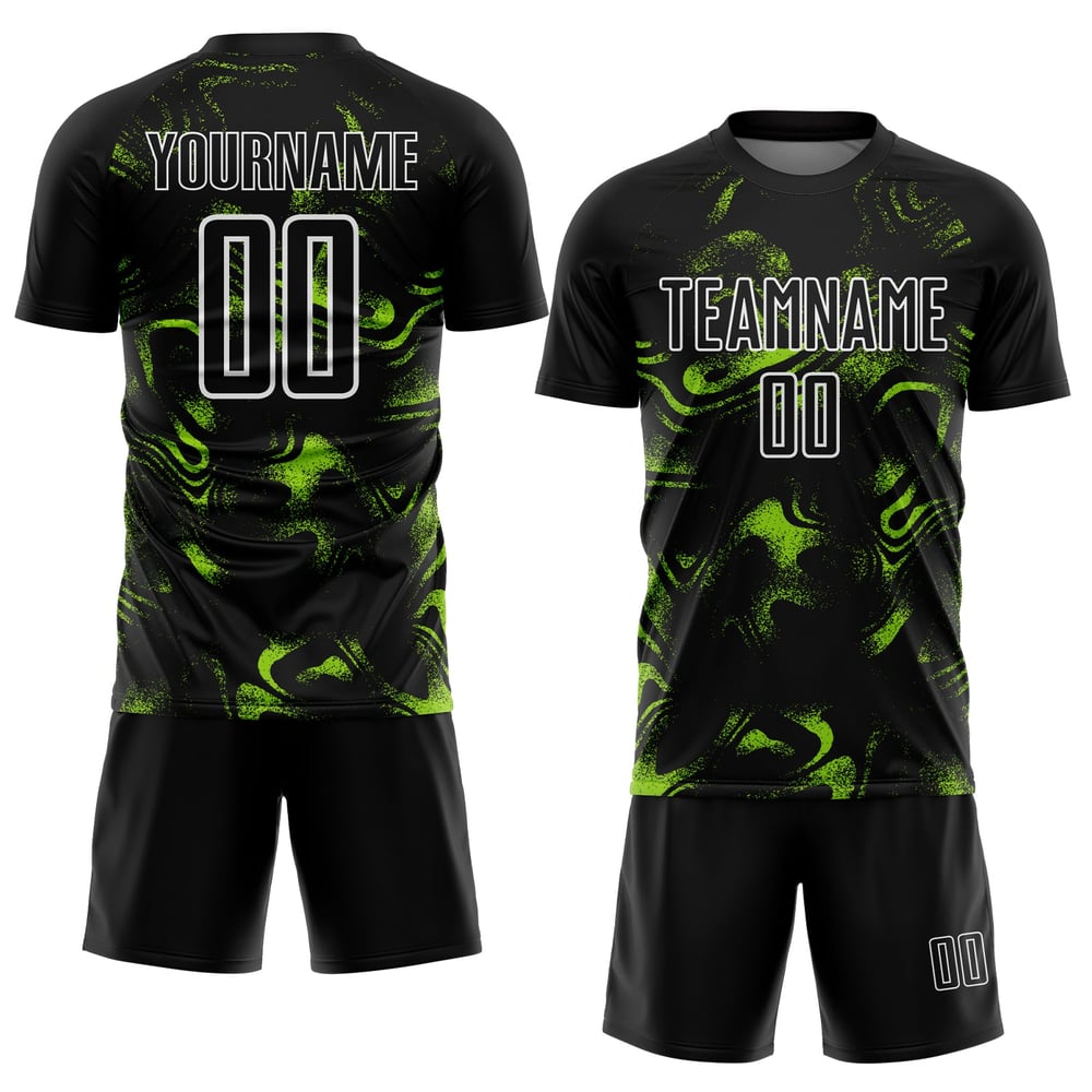 Schwarz Abstrakt Trikot Fußball Grün-Weiß Custom Uniform Sublimation Neon Flüssigkeit