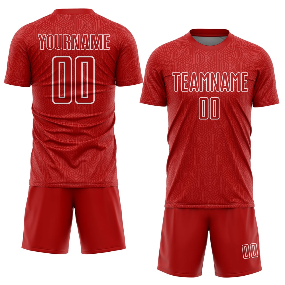 Maglia da calcio personalizzata con stampa geometrica bianca e rossa a sublimazione