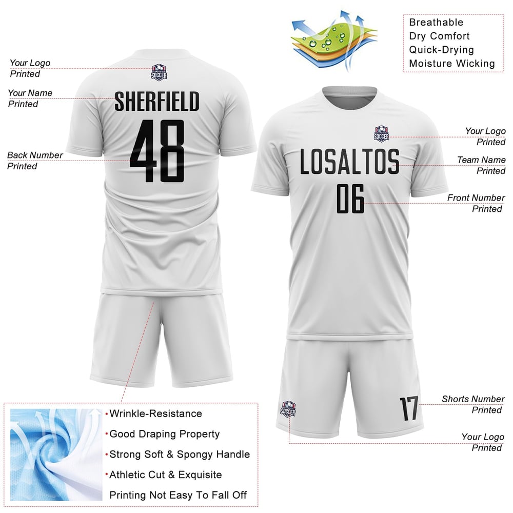 Black Sublimation Custom White Uniform Soccer Jersey
