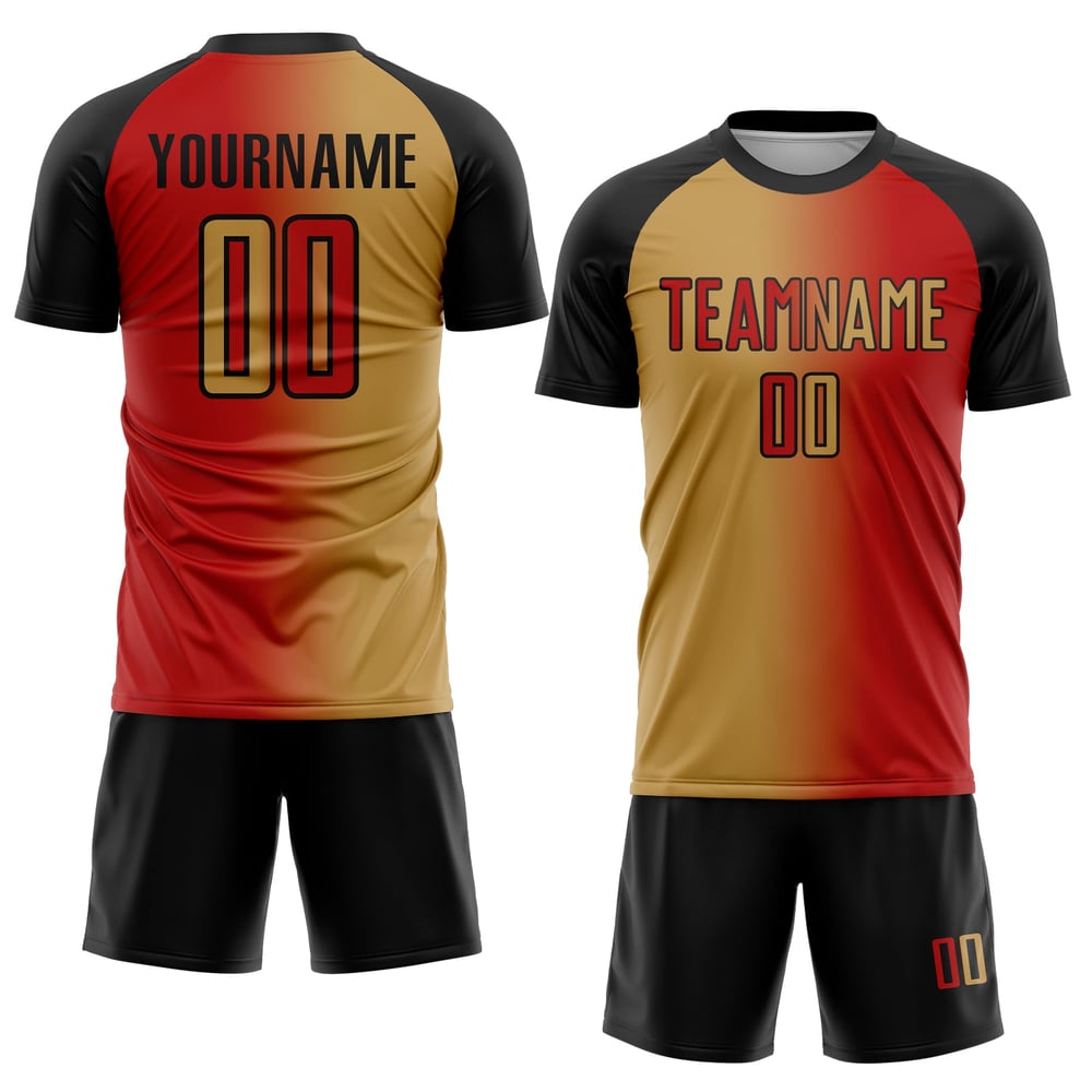 Alte Uniform Custom Sublimation Mode Rot Fußball Gold-Schwarz Gradienten Jersey