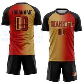 Alte Uniform Custom Sublimation Mode Rot Fußball Gold-Schwarz Gradienten Jersey