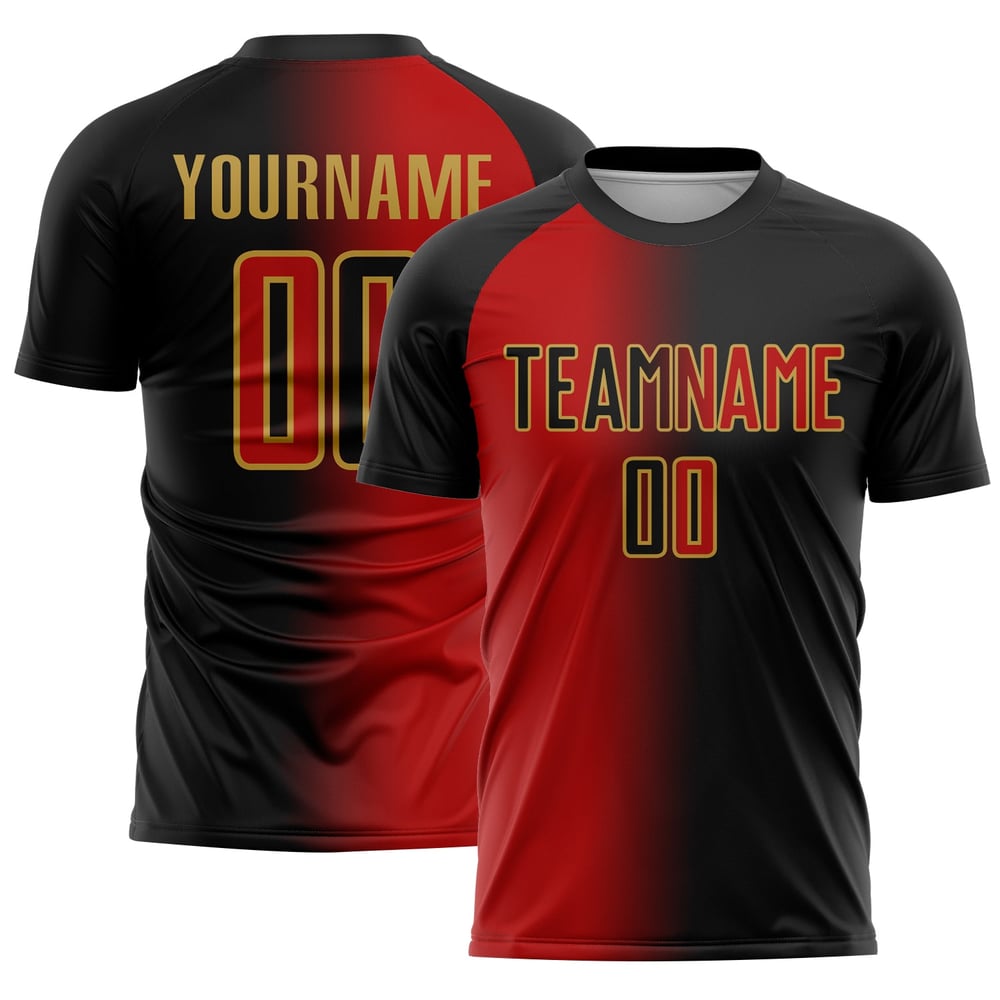 Gradient Gold Uniform Custom Jersey Fashion Soccer Sublimation Schwarz Rot-Alt