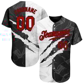 Maglia da baseball 3D rossa e nera personalizzata con motivo autentico graffiti scratch