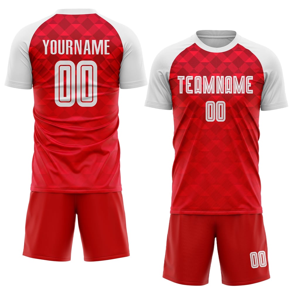 Maillot de football personnalisé à sublimation rouge et blanc pour extérieur